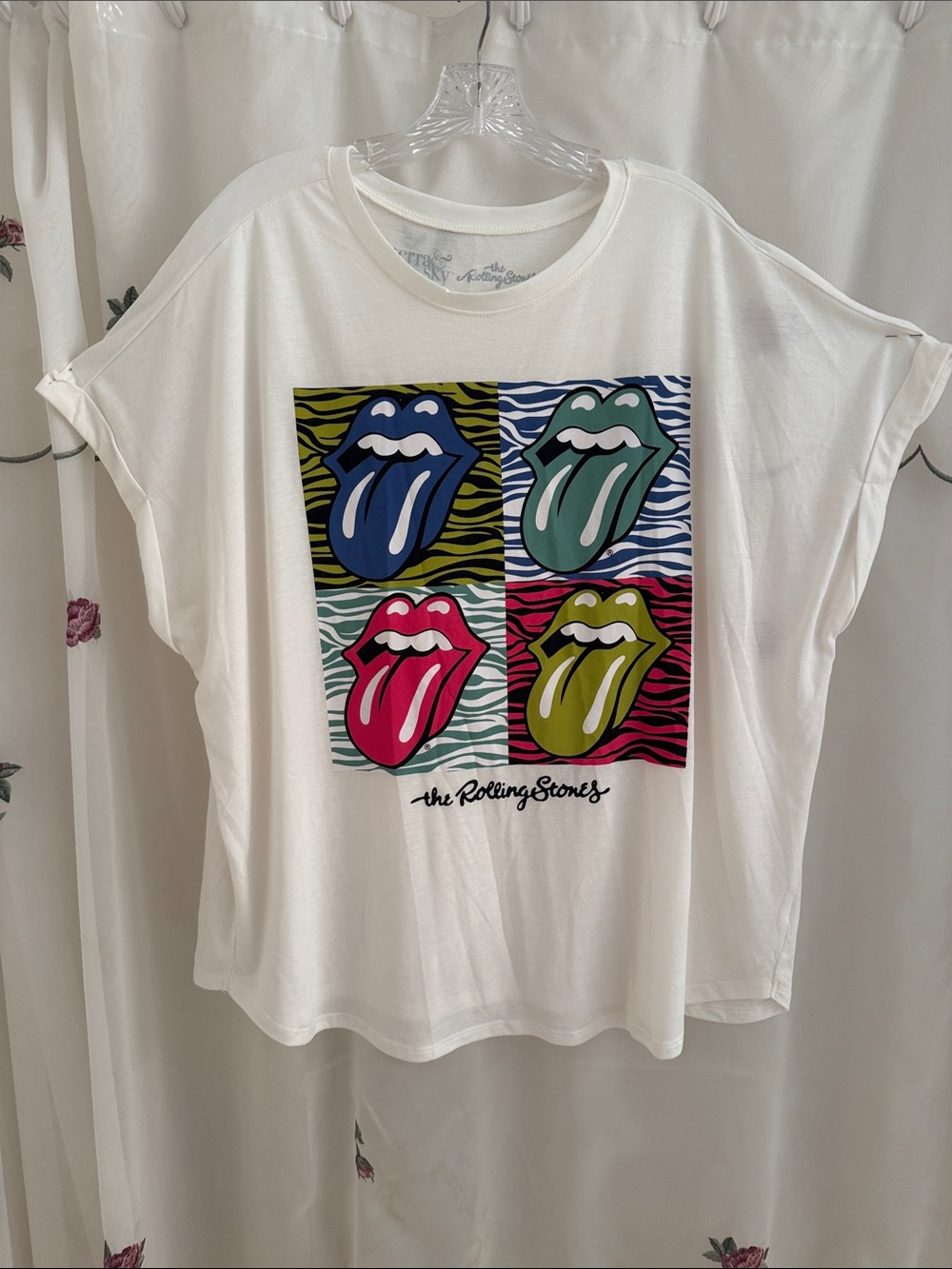 Terra & Sky The Rolling Stones White Short Sleeve Tee with Multicolor Pop Art